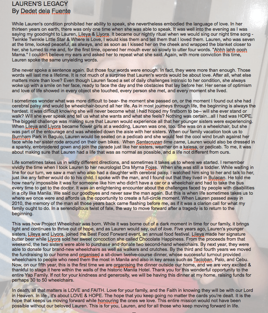 Lauren's Legacy Speech of Dedet